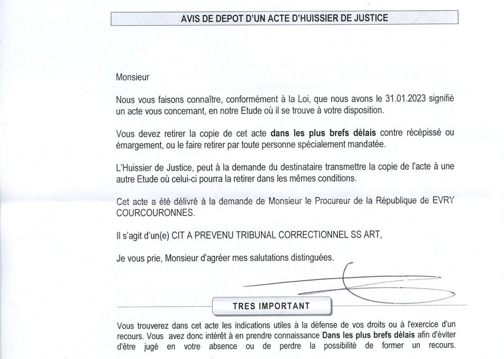 Ce que signifie « SS ART » dans les citations délivrées par les commissaires de&nbsp;justice