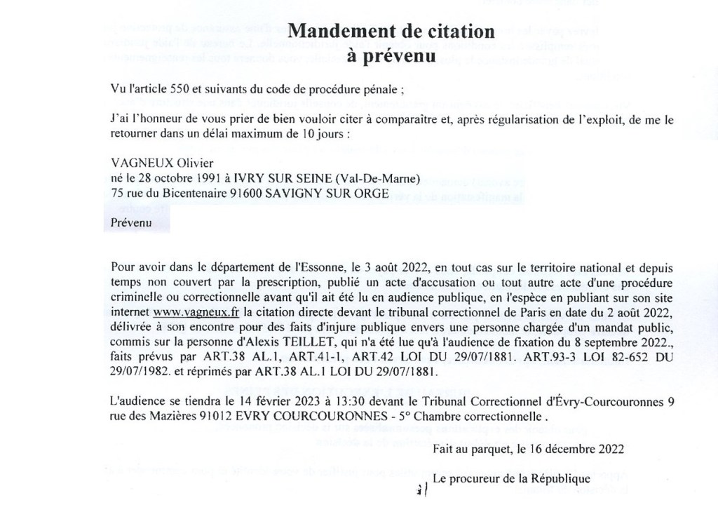 Au Tribunal judiciaire, Alexis TEILLET me demandait 10 000 euros. Il obtient de devoir payer ses frais d&rsquo;avocat et se prend une plainte pénale&nbsp;!
