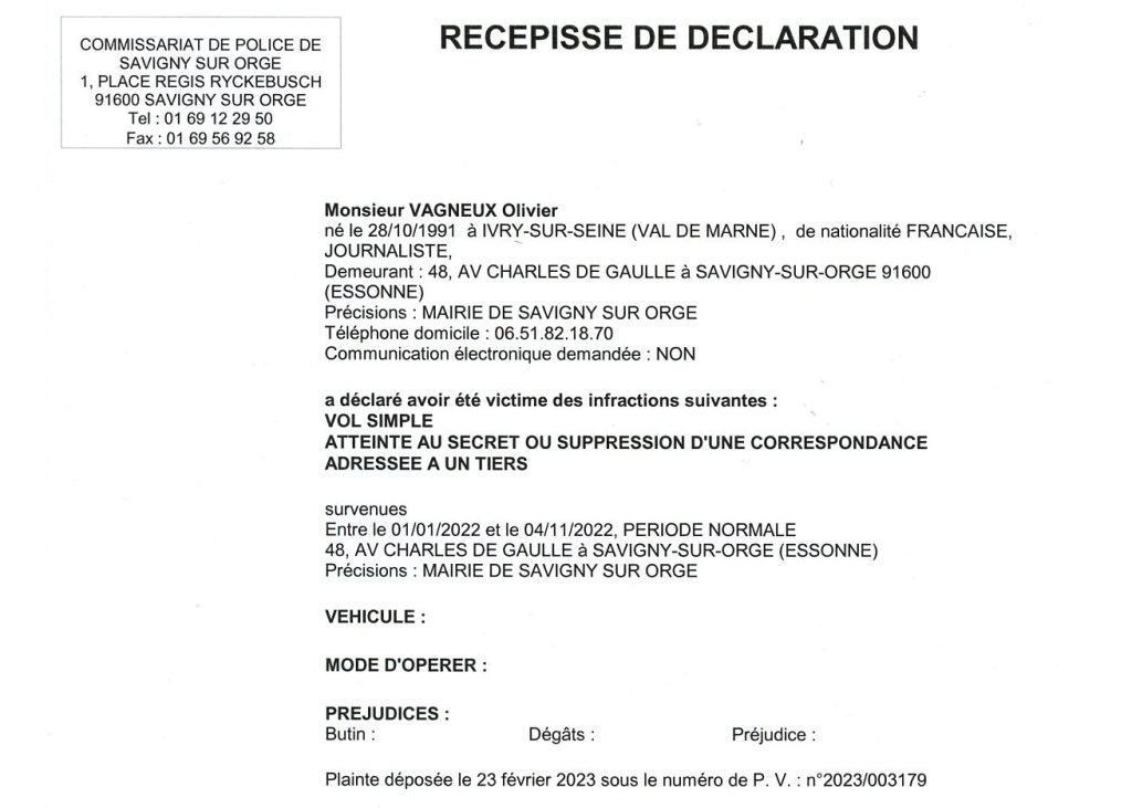 Ne m&rsquo;écrivez plus en mairie de Savigny-sur-Orge ; des chiens y volent mon courrier dans mon casier&nbsp;!