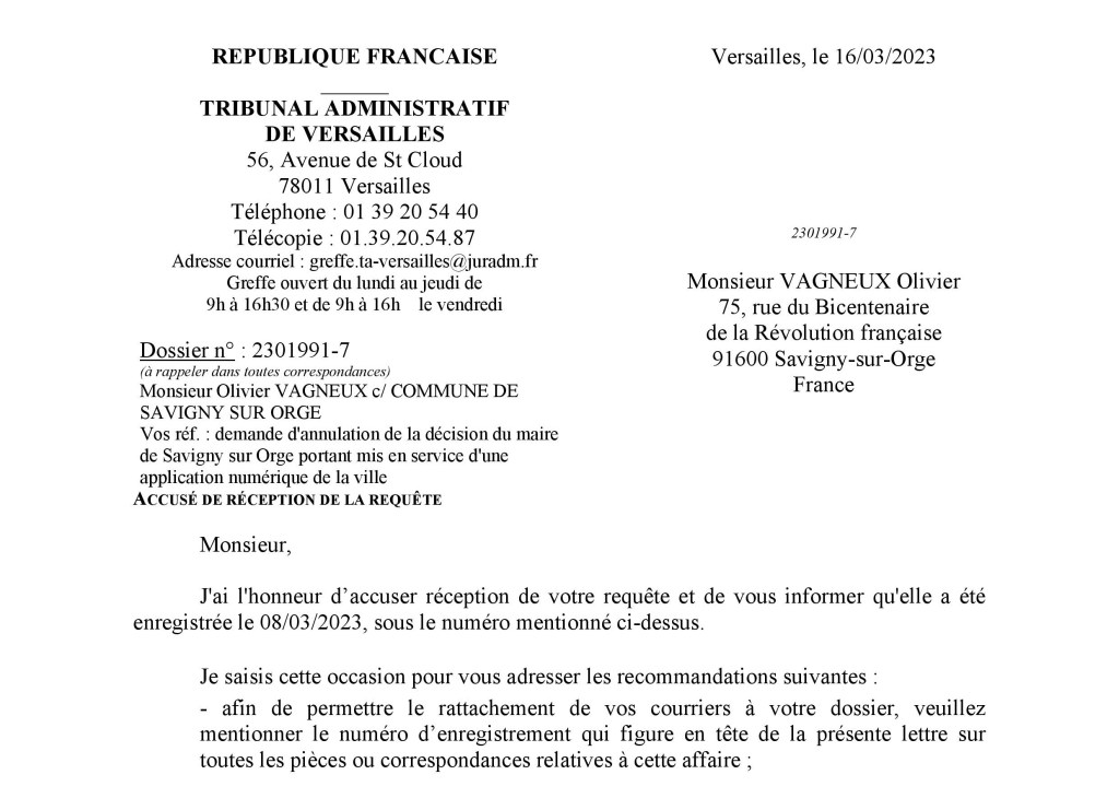 Olivier VAGNEUX demande la fermeture de l&rsquo;application numérique de la ville de Savigny-sur-Orge