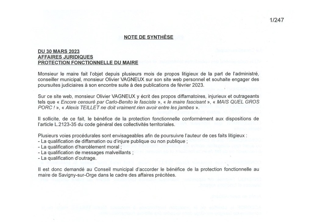 Le petit fasciste municipal, Alexis TEILLET, réclame EN-CORE une protection fonctionnelle contre Olivier VAGNEUX&nbsp;!