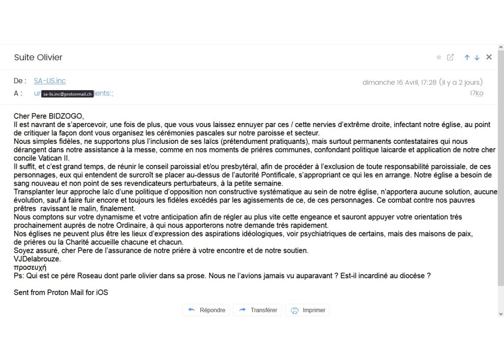 À Savigny-sur-Orge, la contre-offensive traditionnaliste et réactionnaire s&rsquo;organise et demande mon exclusion de toute « responsabilité paroissiale »&nbsp;!