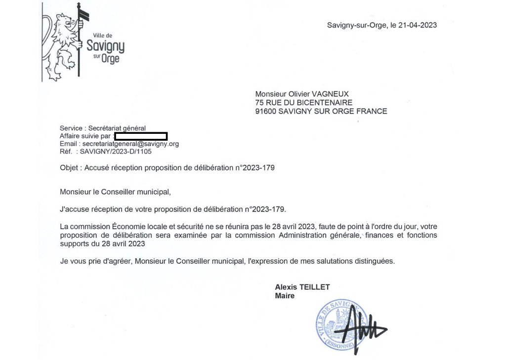 Ce petit branleur d&rsquo;Alexis TEILLET préfère commettre un détournement de procédure que de convoquer la commission compétente pour l&rsquo;examen de mon projet de&nbsp;délibération