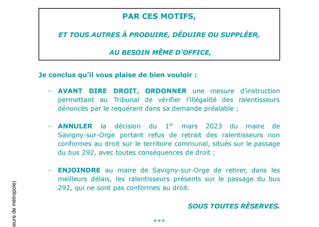 Olivier VAGNEUX demande au Tribunal administratif d&rsquo;ordonner le retrait des ralentisseurs situés sur le passage du bus 292 à Savigny-sur-Orge