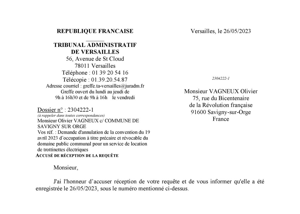 Olivier VAGNEUX a contesté la convention de déploiement des trottinettes électriques en libre-service sur Savigny-sur-Orge passée avec Tier&nbsp;Mobility
