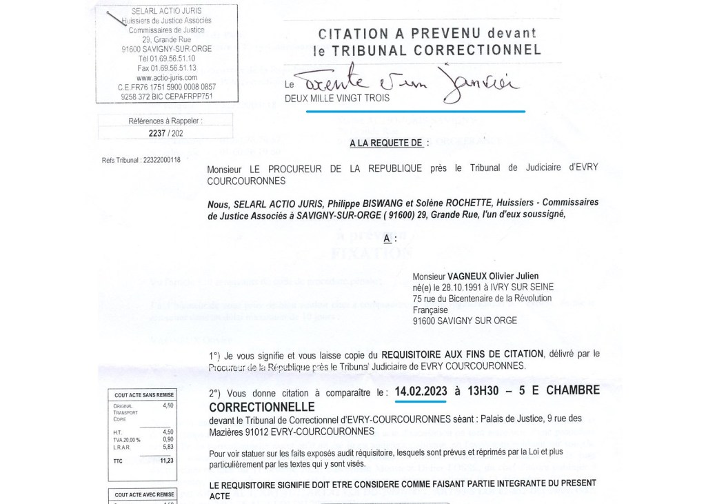 Victoire d&rsquo;Olivier VAGNEUX contre le Ministère public. J&rsquo;obtiens ma première nullité par le fait de Maître Philippe&nbsp;BISWANG.