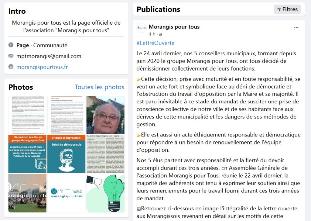 À Morangis (Essonne), Brigitte VERMILLET écœure tellement son opposition de gauche que le groupe démissionne en&nbsp;bloc…