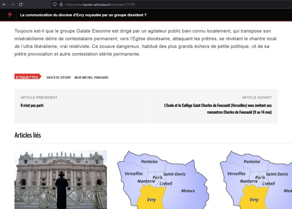 Mon nouveau titre de gloire, ma nouvelle médaille : Olivier VAGNEUX pris pour cible par les intégristes de « Riposte catholique »&nbsp;!