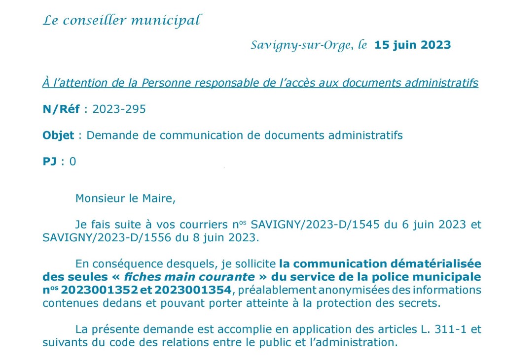 Oh bah tiens, Alexis TEILLET refuse de communiquer les fiches main courante de la police municipale, encadrant celle que j&rsquo;accuse d&rsquo;être un faux ; je me demande bien&nbsp;pourquoi…