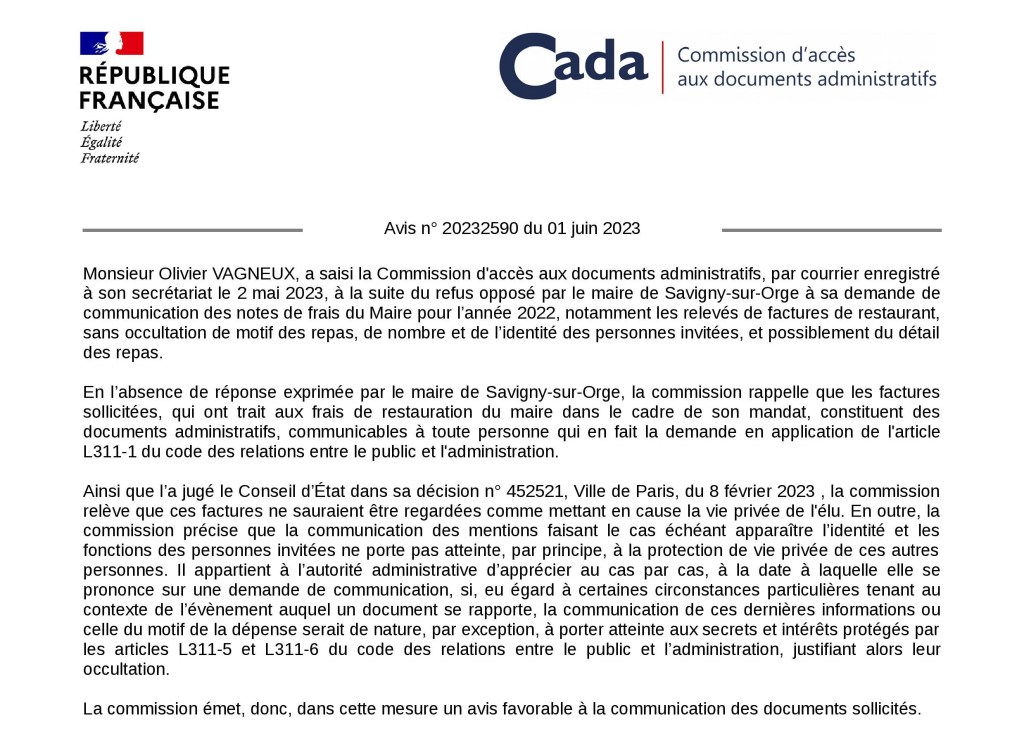 La Commission d&rsquo;accès aux documents administratifs demande à Alexis TEILLET de préciser le contenu de ses notes de frais de représentation&nbsp;!