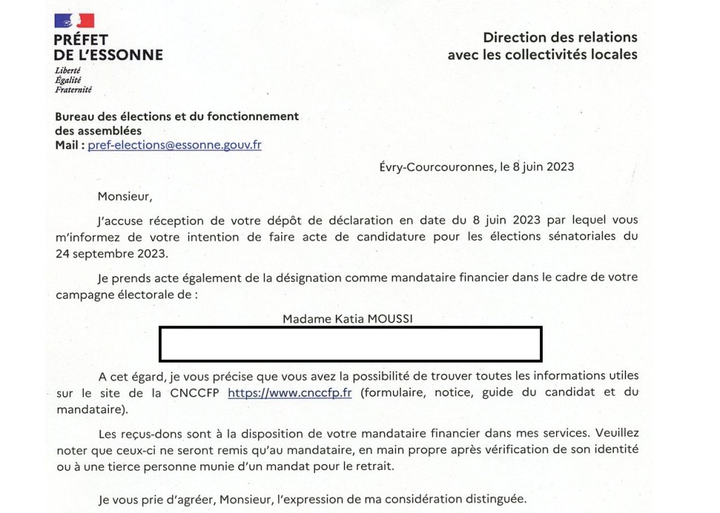 Sénatoriales 2023 en Essonne : Olivier VAGNEUX a déclaré sa mandataire financier&nbsp;!
