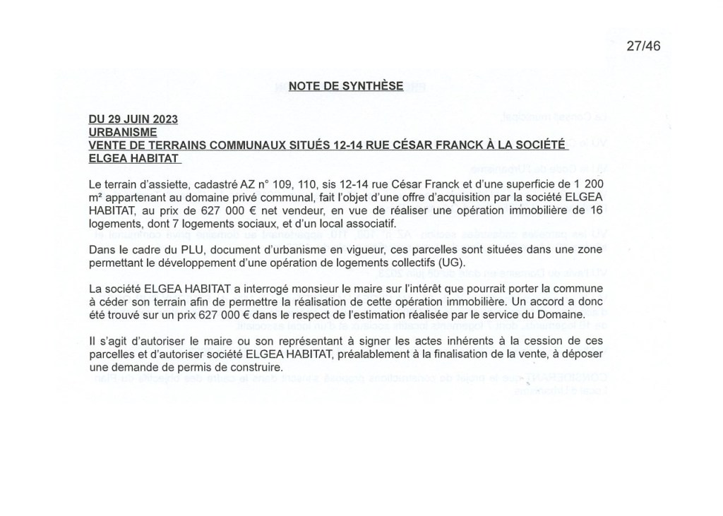 Le hasard ! Quatre jours après la production d&rsquo;un avis des Domaines (qui n&rsquo;est pas communicable), un promoteur fait une offre au prix des Domaines ! [Cession des terrains des 12/14 rue César-Franck à Savigny-sur-Orge pour 627 000&nbsp;euros]