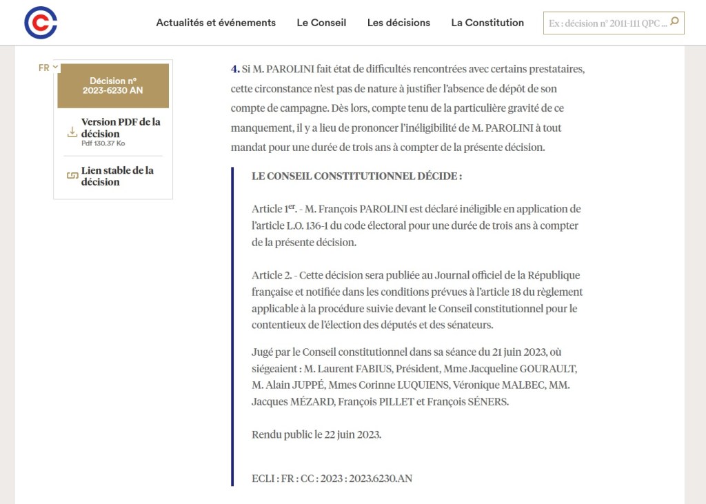 François PAROLINI rendu inéligible pour trois ans. Le maire d&rsquo;Itteville ne pourra pas se représenter en&nbsp;2026…