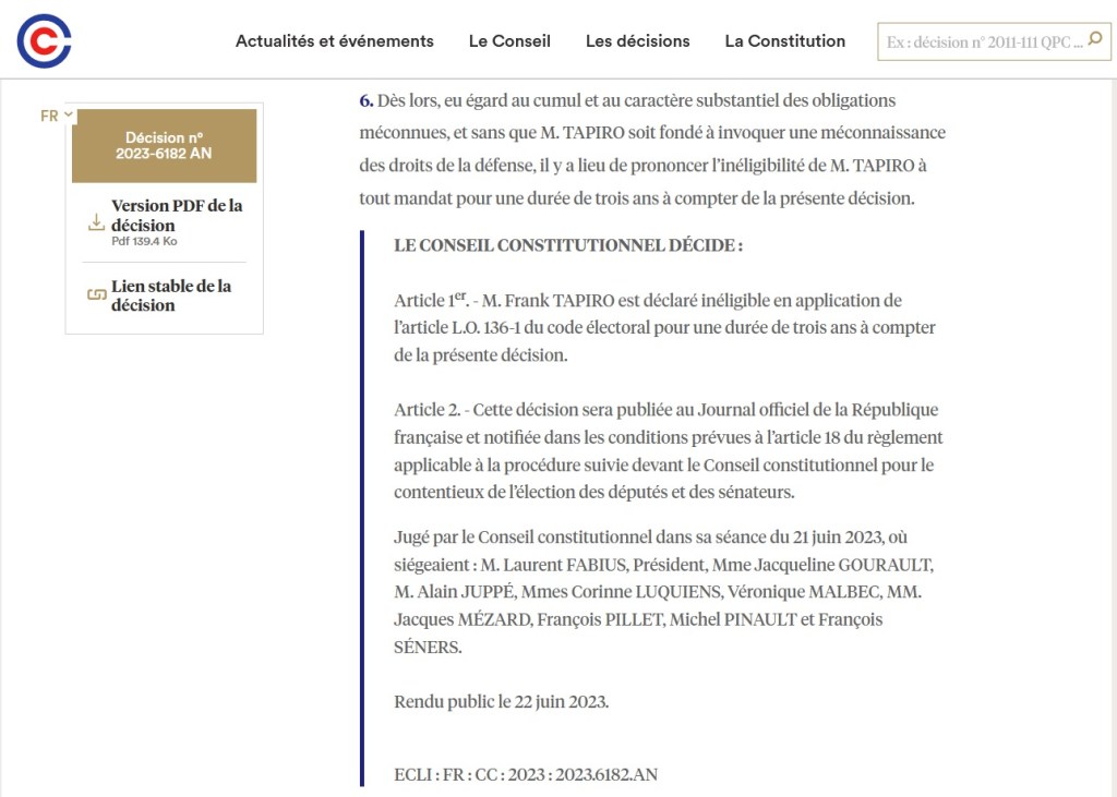 Le publicitaire et chroniqueur Frank TAPIRO, ancien conseiller de Nicolas SARKOZY, déclaré inéligible pour trois ans par le Conseil&nbsp;constitutionnel