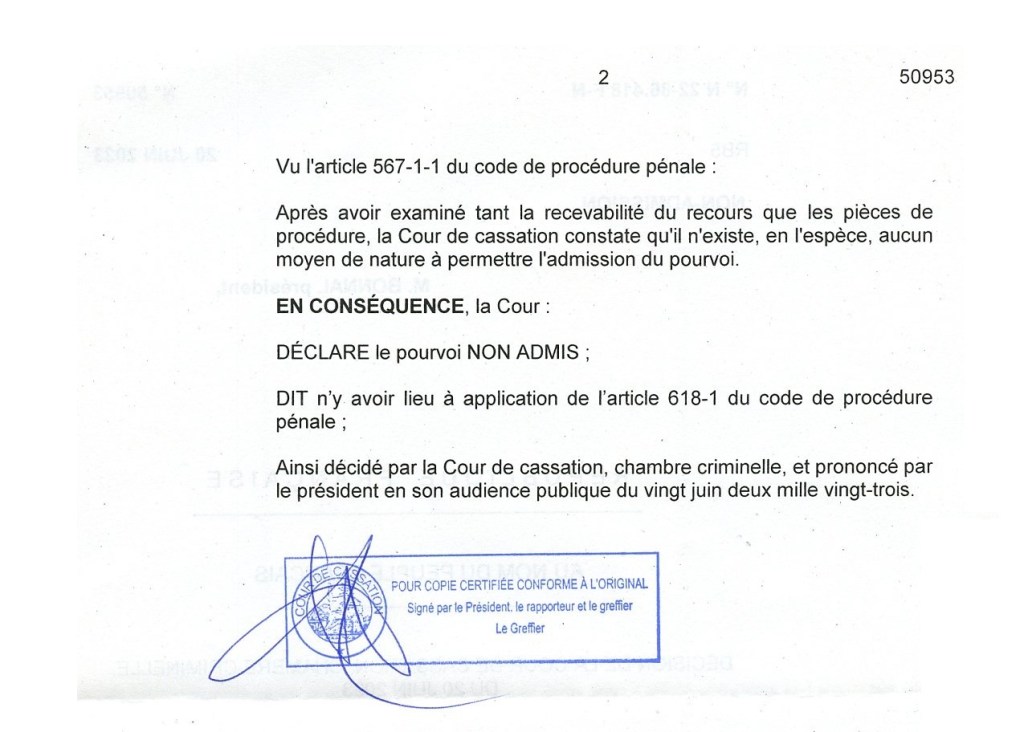 La Cour de cassation confirme la nullité de ma procédure en diffamation contre Le Parisien de l&rsquo;Essonne. Merci Madame le Procureur Marie-José DELAMBILY d&rsquo;avoir ruiné mon action&nbsp;!