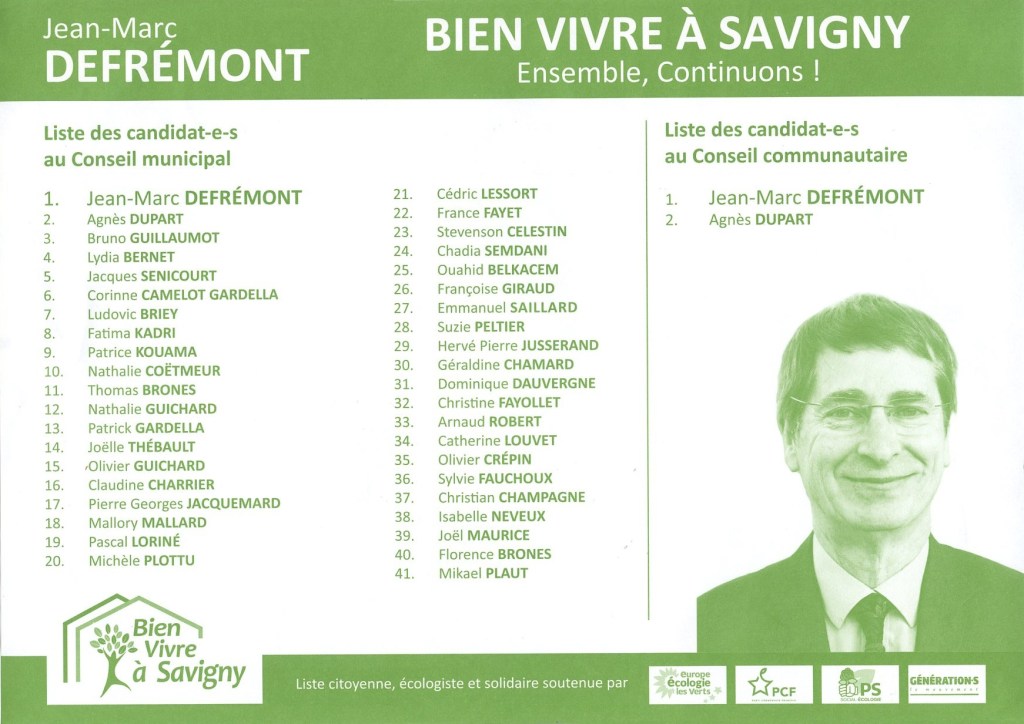 Archives : la liste « Bien vivre à Savigny » d&rsquo;union de la gauche de Jean-Marc DEFRÉMONT à l&rsquo;élection municipale partielle 2021 de Savigny-sur-Orge