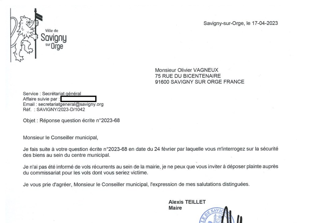 Vols en mairie : l&rsquo;insoutenable légèreté du maire Alexis TEILLET qui s&rsquo;en fout&nbsp;!