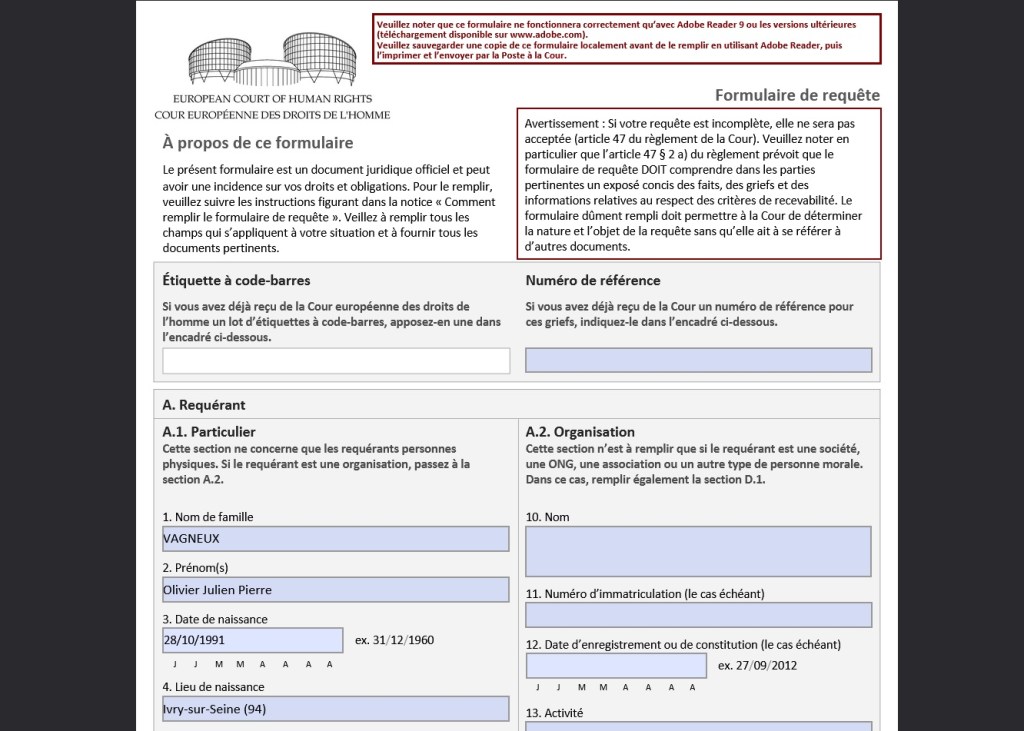 Non-annulation de l&rsquo;élection municipale partielle 2021 de Savigny-sur-Orge : Olivier VAGNEUX a déposé une requête devant la Cour européenne des droits de&nbsp;l&rsquo;Homme