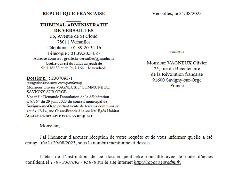 Savigny-sur-Orge : Olivier VAGNEUX a déposé un recours pour empêcher la cession des terrains des 12-14, rue César-Franck (feat le service municipal des&nbsp;archives)