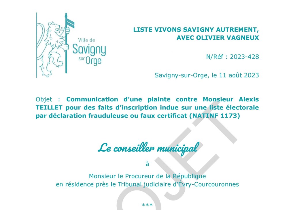 Ma plainte contre Alexis TEILLET, qui n&rsquo;habitait pas la commune au moment de son élection comme maire en décembre 2021… (feat Jean-Marc&nbsp;DEFRÉMONT)