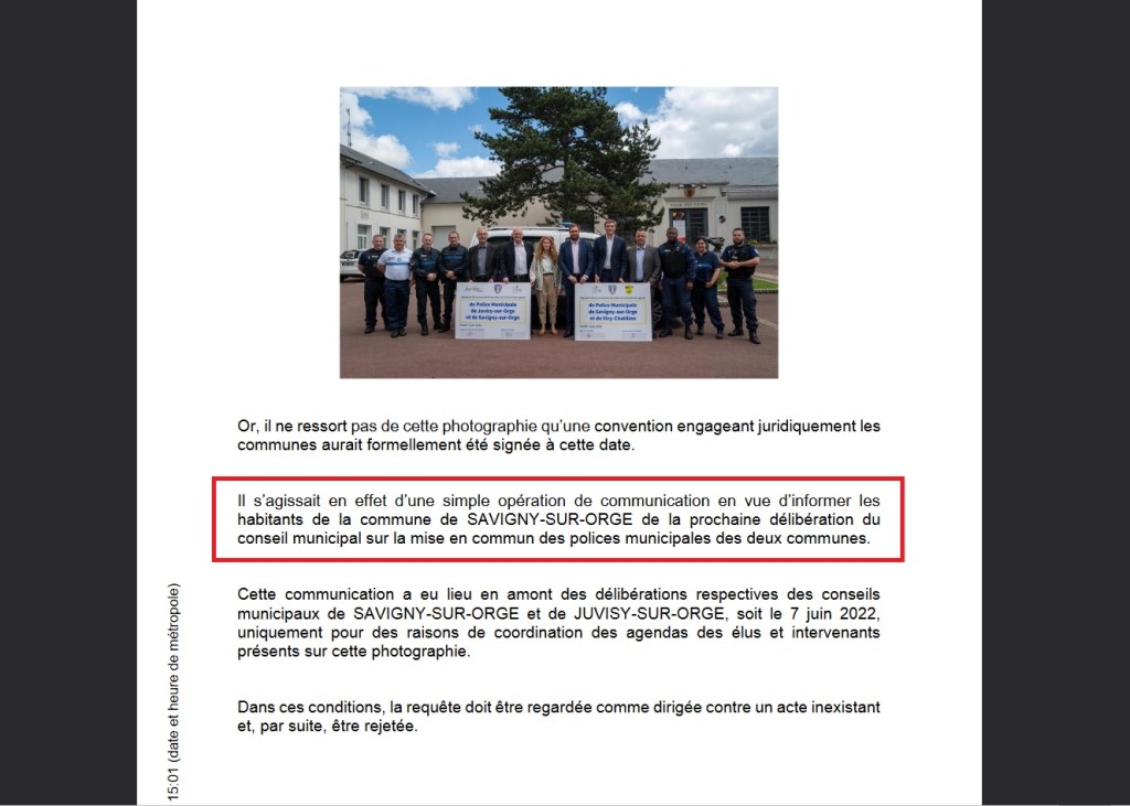 Merci aux avocats des communes de Savigny-sur-Orge et de Juvisy-sur-Orge d&rsquo;admettre ENFIN que la signature du 7 juin 2022 des conventions de mutualisation des polices municipales n&rsquo;était qu&rsquo;une « opération de communication » ! Donc qu&rsquo;on s&rsquo;est bien foutu de la gueule des habitants dont on a rien à foutre de la&nbsp;sûreté…