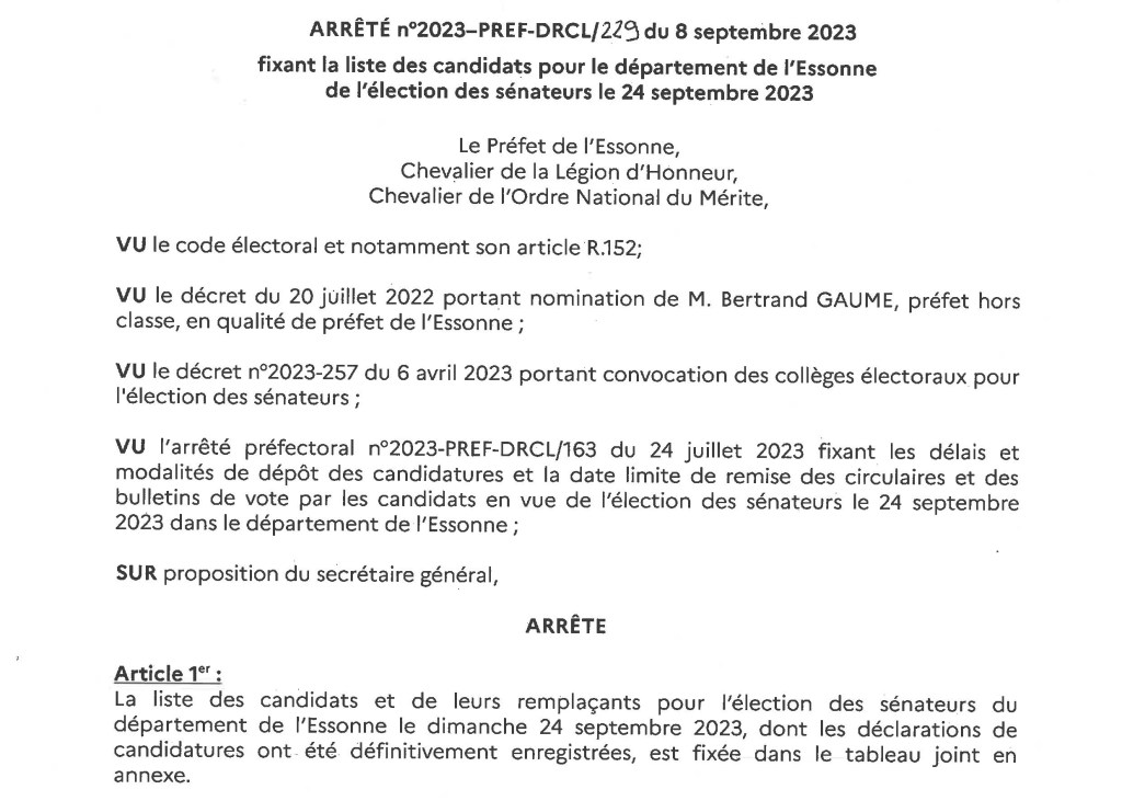 Sénatoriales 2023 en Essonne : 8 listes et 56&nbsp;candidats