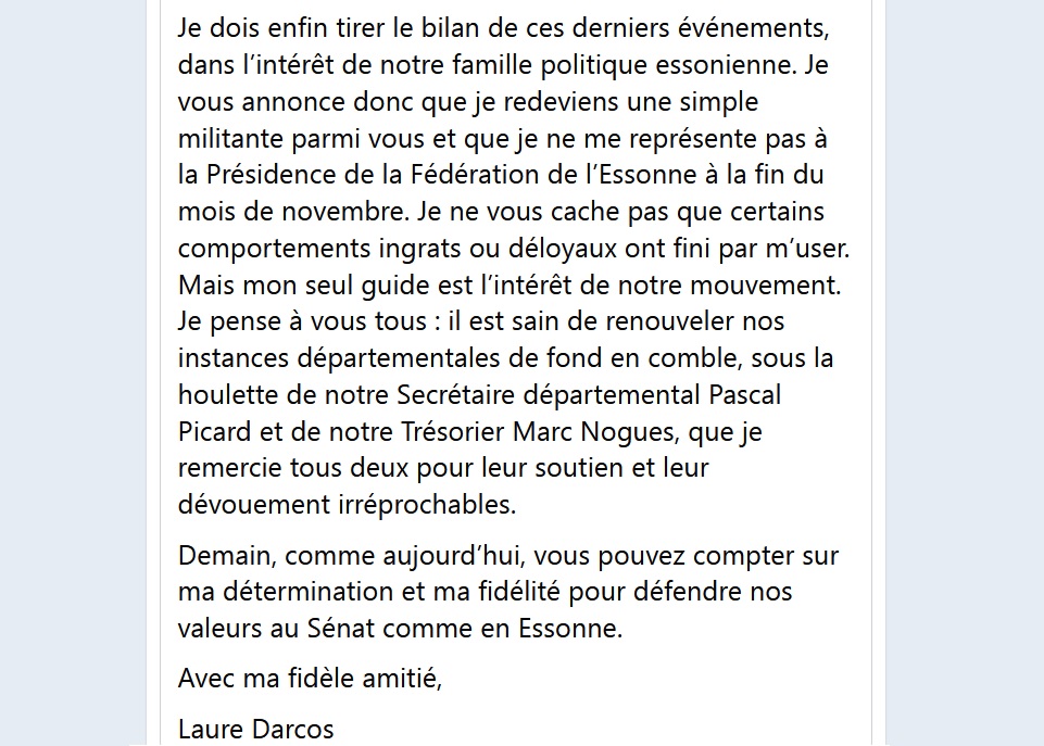 Enfin, la traîtresse Laure DARCOS annonce quitter la présidence des républicains de l&rsquo;Essonne&nbsp;!