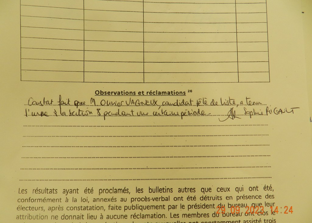 Droit de suite : c&rsquo;est Mme Sophie RIGAULT, maire de Saint-Michel-sur-Orge, qui m&rsquo;a dénoncée aux sénatoriales 2023 comme quoi j&rsquo;ai tenu&nbsp;l&rsquo;urne