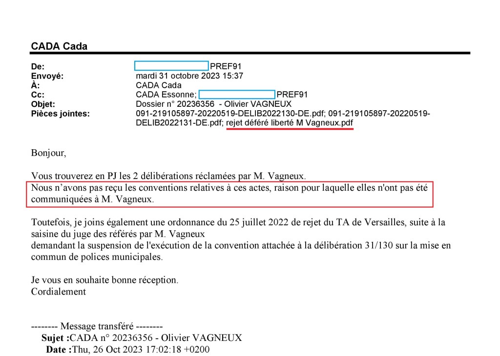 Ok, donc le préfet de l&rsquo;Essonne oklm se contrefout de contrôler le contenu des conventions de mutualisation des polices municipales (et où j&rsquo;apprends que je dispose d&rsquo;une prérogative préfectorale&nbsp;!!!)