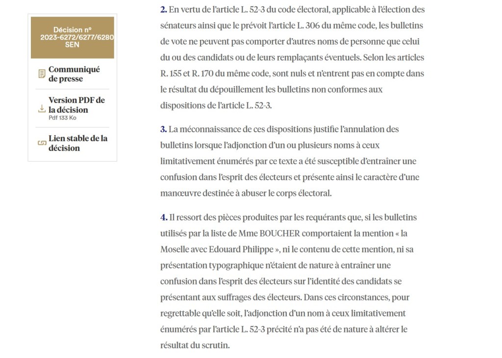 Le Conseil constitutionnel relativise l&rsquo;application de l&rsquo;article L. 52-3 du code électoral sur les noms présents sur le bulletin de&nbsp;vote