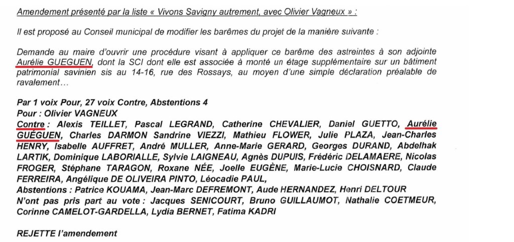 Y a-t-il prise illégale d&rsquo;intérêts lorsqu&rsquo;un élu vote personnellement contre un amendement qui prévoit des poursuites pénales à son encontre (ft Aurélie GUEGUEN)&nbsp;?