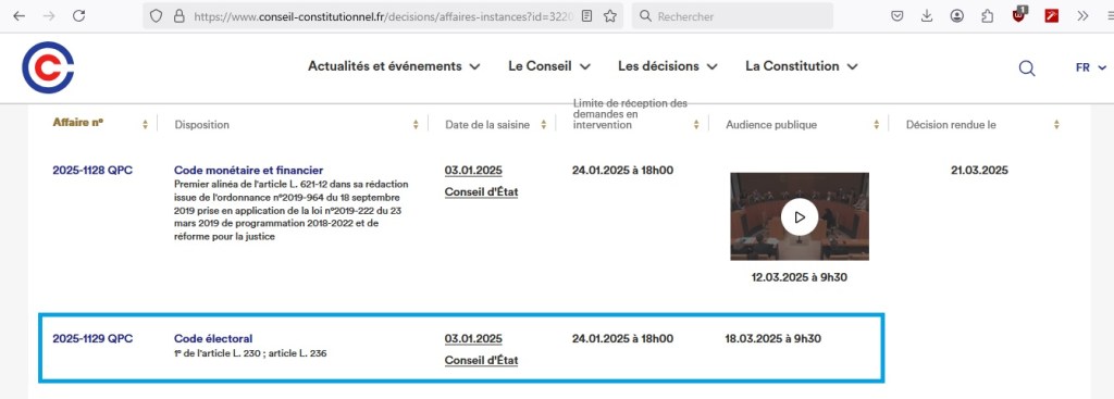 Mais comme c&rsquo;est étonnant ! La QPC sur la constitutionnalité de l&rsquo;inéligibilité des élus par exécution provisoire est audiencée treize jours avant le verdict concernant Marine LE PEN&nbsp;!