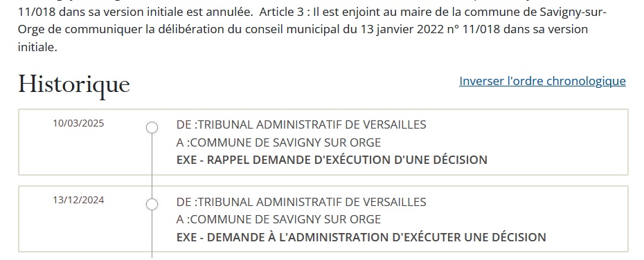 Délibération falsifiée : Alexis TEILLET se prend un premier rappel à exécuter le jugement par la présidente du tribunal administratif de&nbsp;Versailles