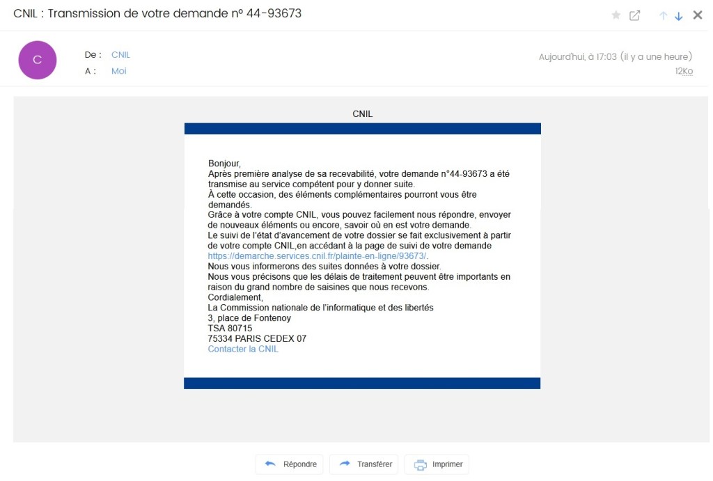 La CNIL dit recevable ma nouvelle plainte contre la Commune de Savigny-sur-Orge, et va procéder à son&nbsp;instruction.