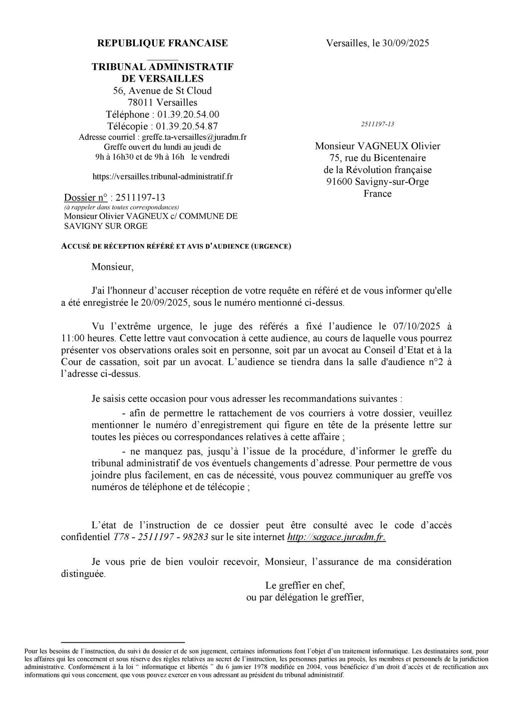Savigny-sur-Orge : Olivier VAGNEUX obtient une audience en référé pour forcer Alexis TEILLET à laisser les élus des oppositions s’exprimer sur Facebook