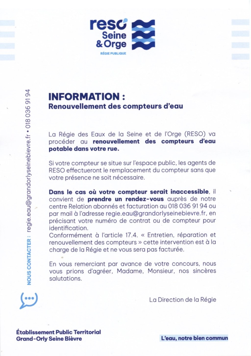 RESO à Savigny-sur-Orge : s&rsquo;il n&rsquo;est pas possible de s&rsquo;opposer au changement de compteur d&rsquo;eau pour un modèle communicant, il est bien possible de s&rsquo;opposer à la télérelève, ce qui vous en coûtera 60 euros par an&nbsp;!!!