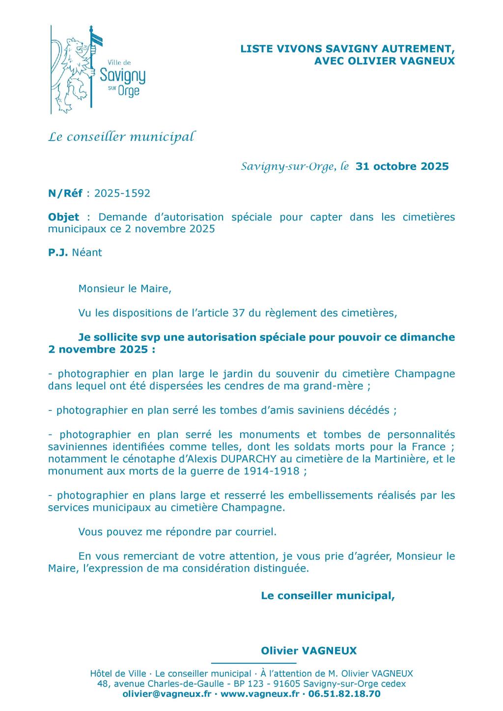 Souvenir des défunts à Savigny-sur-Orge : avez-vous pensé à demander votre autorisation de photographier dans les cimetières à Alexis TEILLET&nbsp;?