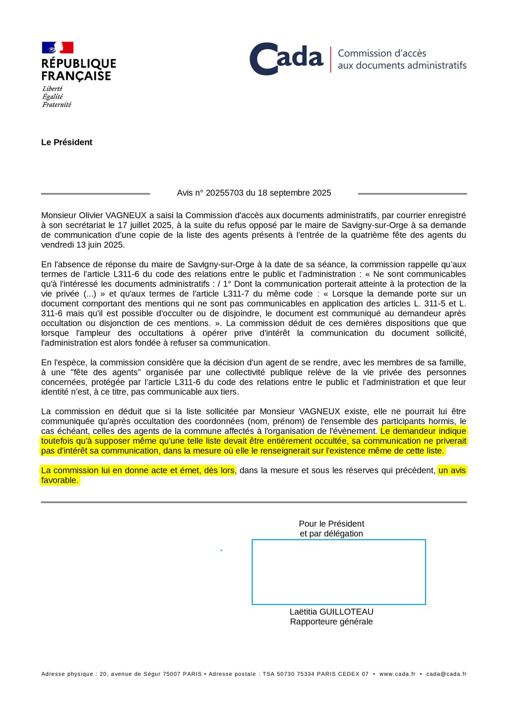 J&rsquo;ai convaincu la Commission d&rsquo;accès aux documents administratifs (CADA) du bien-fondé de la communication d&rsquo;un document complètement occulté&nbsp;!!!