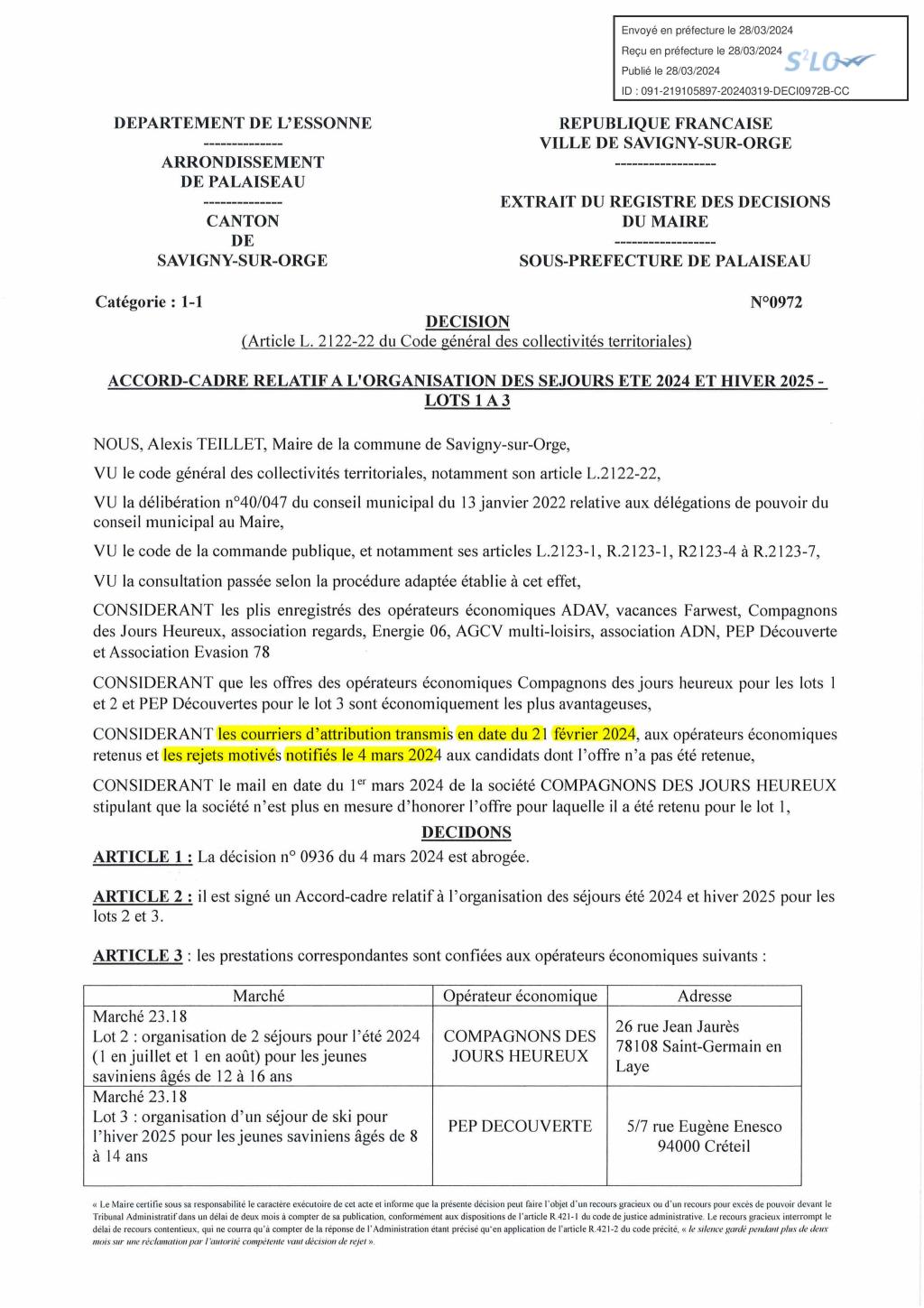 Affligeant ! Le service de la commande publique de la Mairie de Savigny-sur-Orge confond courrier d’information au titulaire pressenti (NOTI1) et courrier d’attribution du marché (NOTI5)… ¯\_(ツ)_/¯