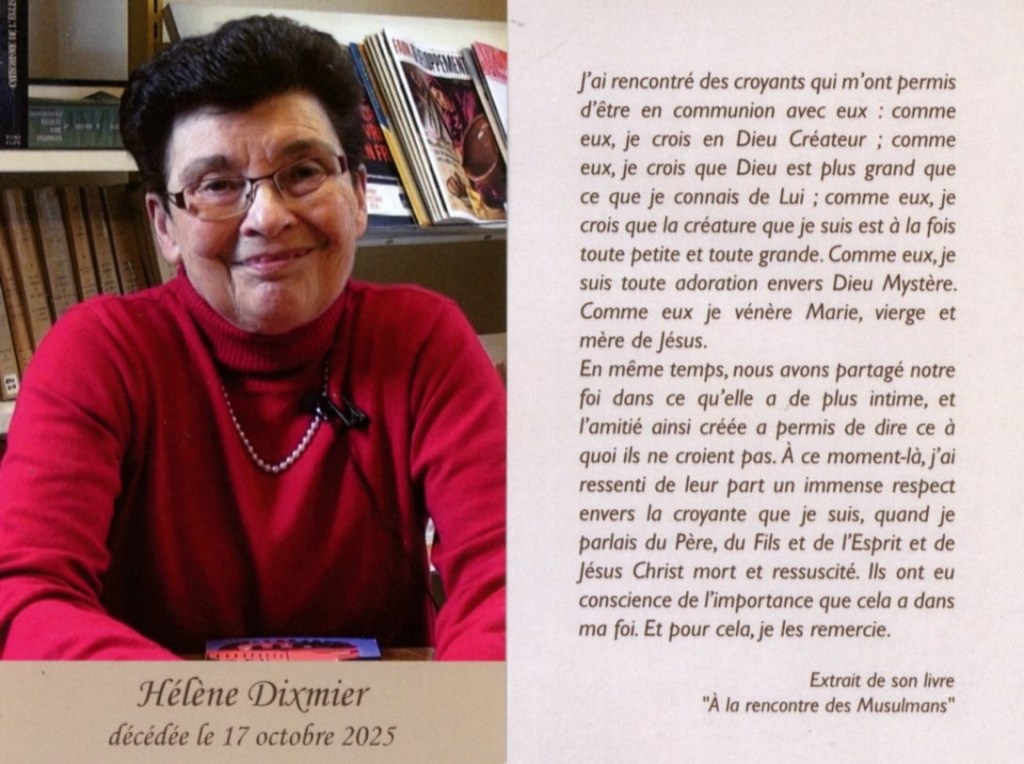 Hommage à Hélène DIXMIER (1945-2025), ancienne responsable diocésaine aux relations avec&nbsp;l&rsquo;islam