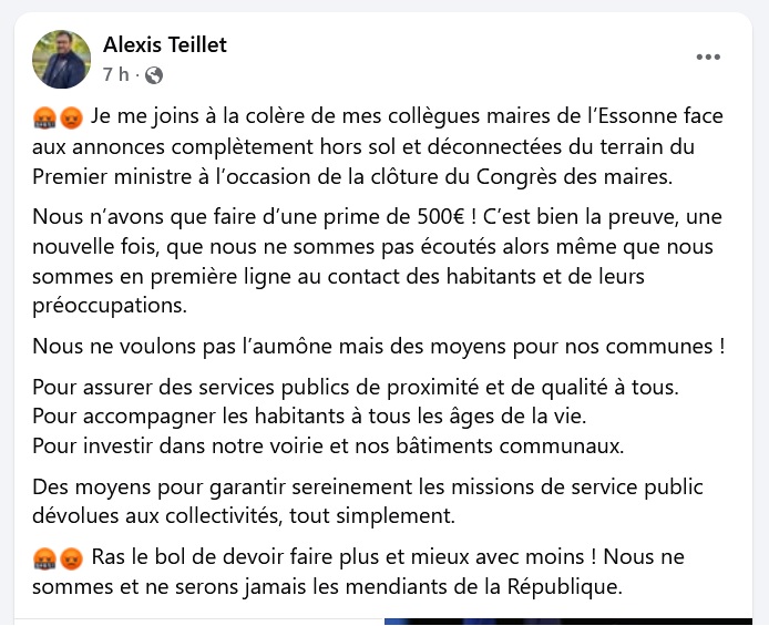 Avec ses 98 000 euros d&rsquo;indemnités annuelles, Alexis TEILLET n&rsquo;a que faire d&rsquo;une prime de 500&nbsp;euros…