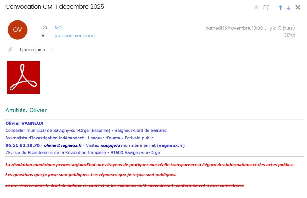 Bizarre ; l&rsquo;ordre du jour du conseil municipal du 11 décembre 2025 de Savigny-sur-Orge a&nbsp;disparu…