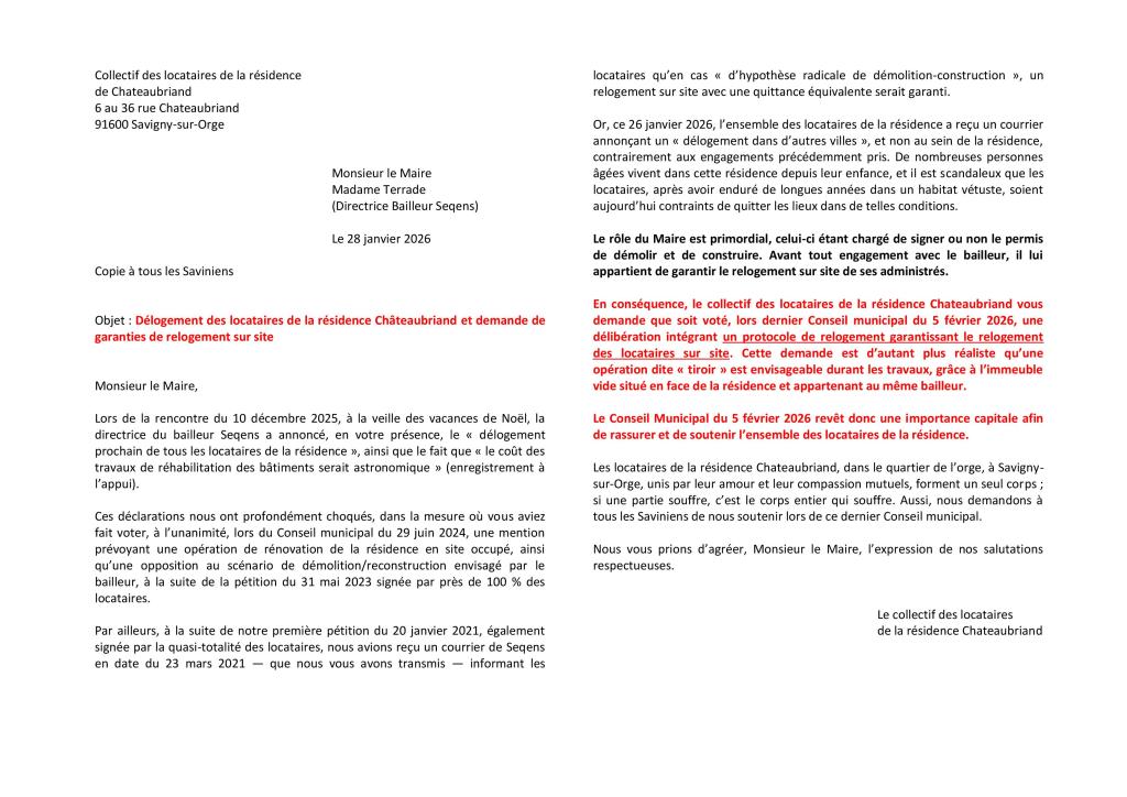 Savigny-sur-Orge : les locataires de la résidence Chateaubriand écrivent au maire pour obtenir d&rsquo;être relogés sur site pendant les&nbsp;travaux