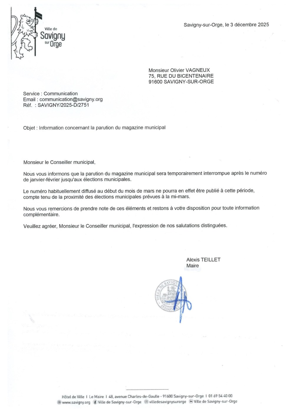 Alexis Carlo Benito qui interrompt la publication du magazine municipal pour ne plus publier les tribunes de ses opposants : j&rsquo;ai déposé un référé-suspension