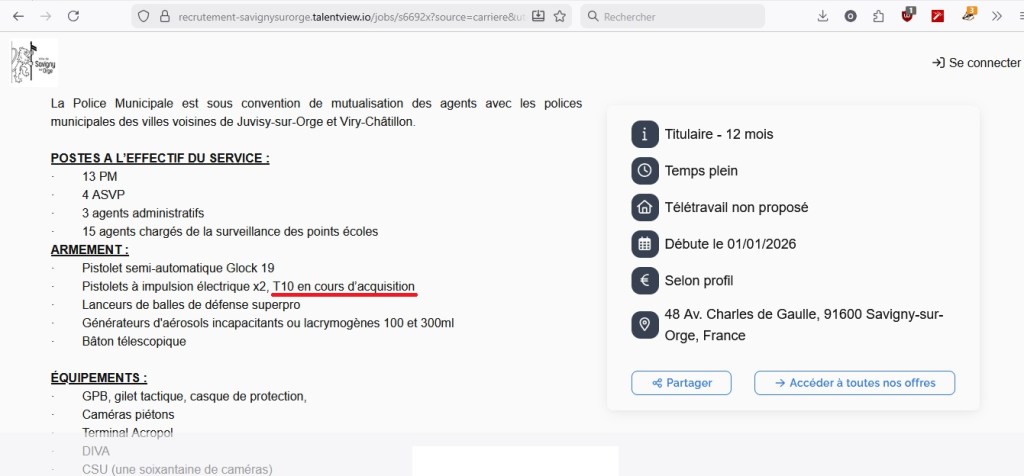 Savigny-sur-Orge : bientôt des Taser 10 pour la police municipale&nbsp;!!!
