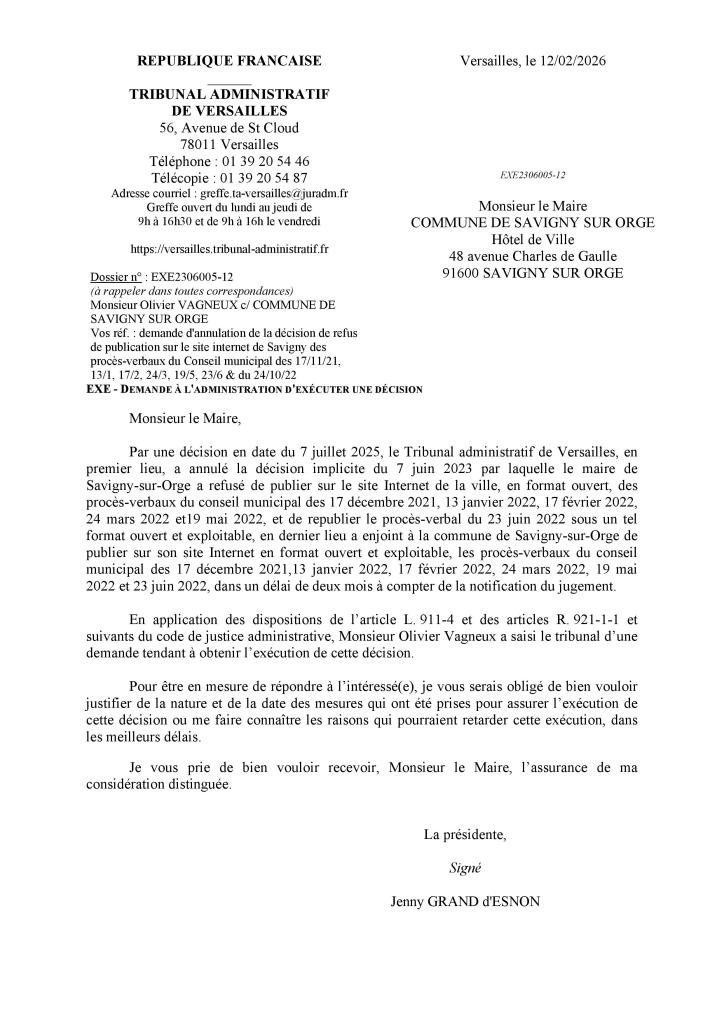 La présidente du Tribunal administratif demande encore à Alexis TEILLET d&rsquo;exécuter un jugement, ce qu&rsquo;il aurait dû faire il y a plus de quatre&nbsp;mois…