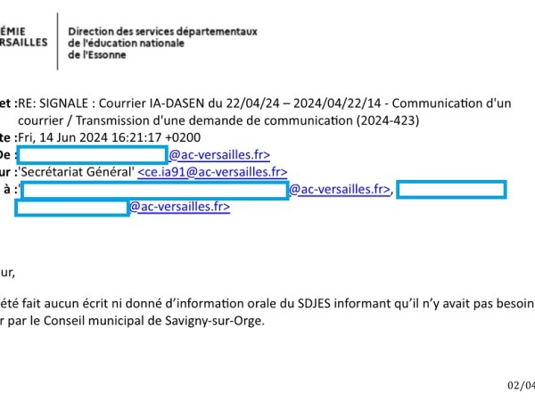 Mais quelle surprise ! Sandrine VIEZZI a menti à la Représentation municipale de Savigny-sur-Orge (selon la direction départementale des services de l&rsquo;Éducation nationale en&nbsp;Essonne)