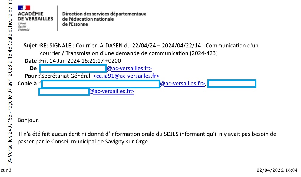 Mais quelle surprise ! Sandrine VIEZZI a menti à la Représentation municipale de Savigny-sur-Orge (selon la direction départementale des services de l&rsquo;Éducation nationale en&nbsp;Essonne)