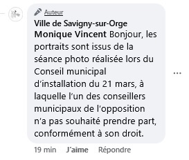 Mort de rire : le service communication de la Commune de Savigny-sur-Orge avoue que Nicolas SIMMENAUER est venu juste pour la photo, puis qu&rsquo;il s&rsquo;est barré sans rester à la séance du conseil municipal du 21 mars&nbsp;2026