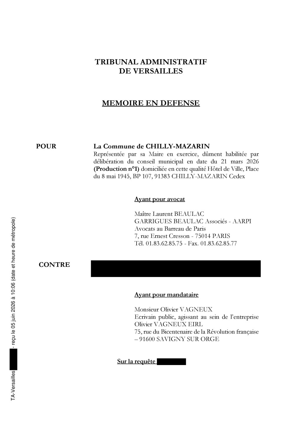 Exercice illégal de la profession d&rsquo;avocat par Olivier VAGNEUX : en tout cas, l&rsquo;avocat de la Commune de Chilly-Mazarin (et de Wissous), lui, ne s&rsquo;y trompe pas&nbsp;!
